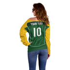 Custom Australia Football Off Shoulder Sweater Aboriginal Pattern Sporty Style-Green Color - Aussie Hoodie