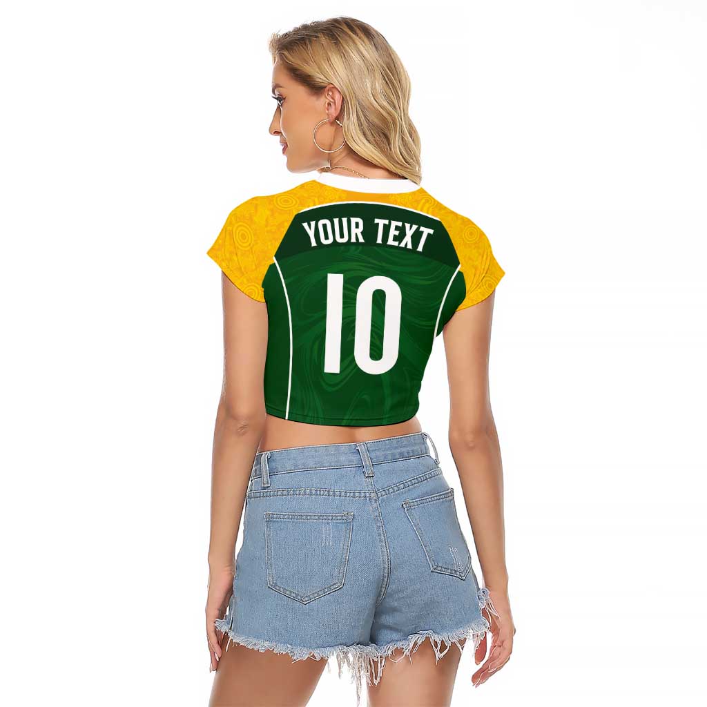 Custom Australia Football Raglan Cropped T Shirt Aboriginal Pattern Sporty Style-Green Color - Aussie Hoodie