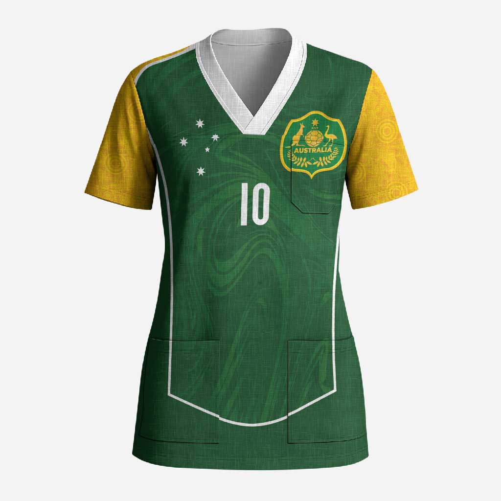 Custom Australia Football Scrub Top Aboriginal Pattern Sporty Style-Green Color - Aussie Hoodie