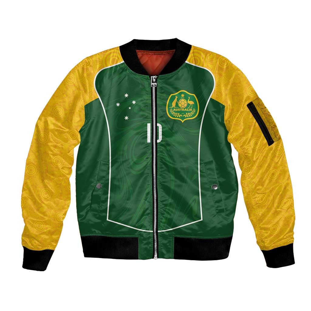 Custom Australia Football Sleeve Zip Bomber Jacket Aboriginal Pattern Sporty Style-Green Color - Aussie Hoodie