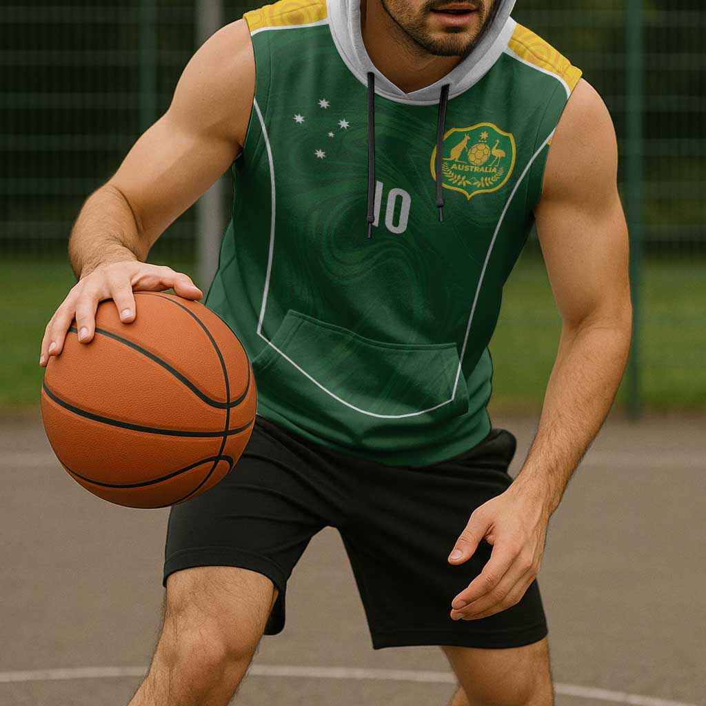 Custom Australia Football Sleeveless Hoodie Aboriginal Pattern Sporty Style-Green Color - Aussie Hoodie