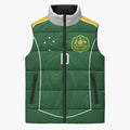 Custom Australia Football Sleeveless Puffer Jacket Aboriginal Pattern Sporty Style-Green Color - Aussie Hoodie