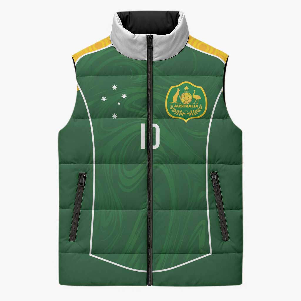 Custom Australia Football Sleeveless Puffer Jacket Aboriginal Pattern Sporty Style-Green Color - Aussie Hoodie
