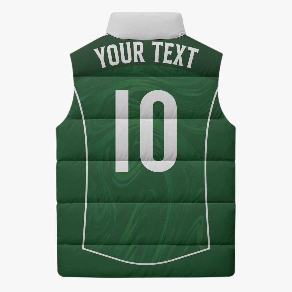 Custom Australia Football Sleeveless Puffer Jacket Aboriginal Pattern Sporty Style-Green Color - Aussie Hoodie
