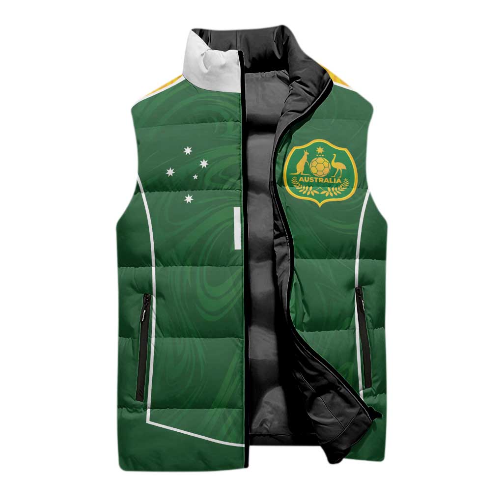 Custom Australia Football Sleeveless Puffer Jacket Aboriginal Pattern Sporty Style-Green Color - Aussie Hoodie