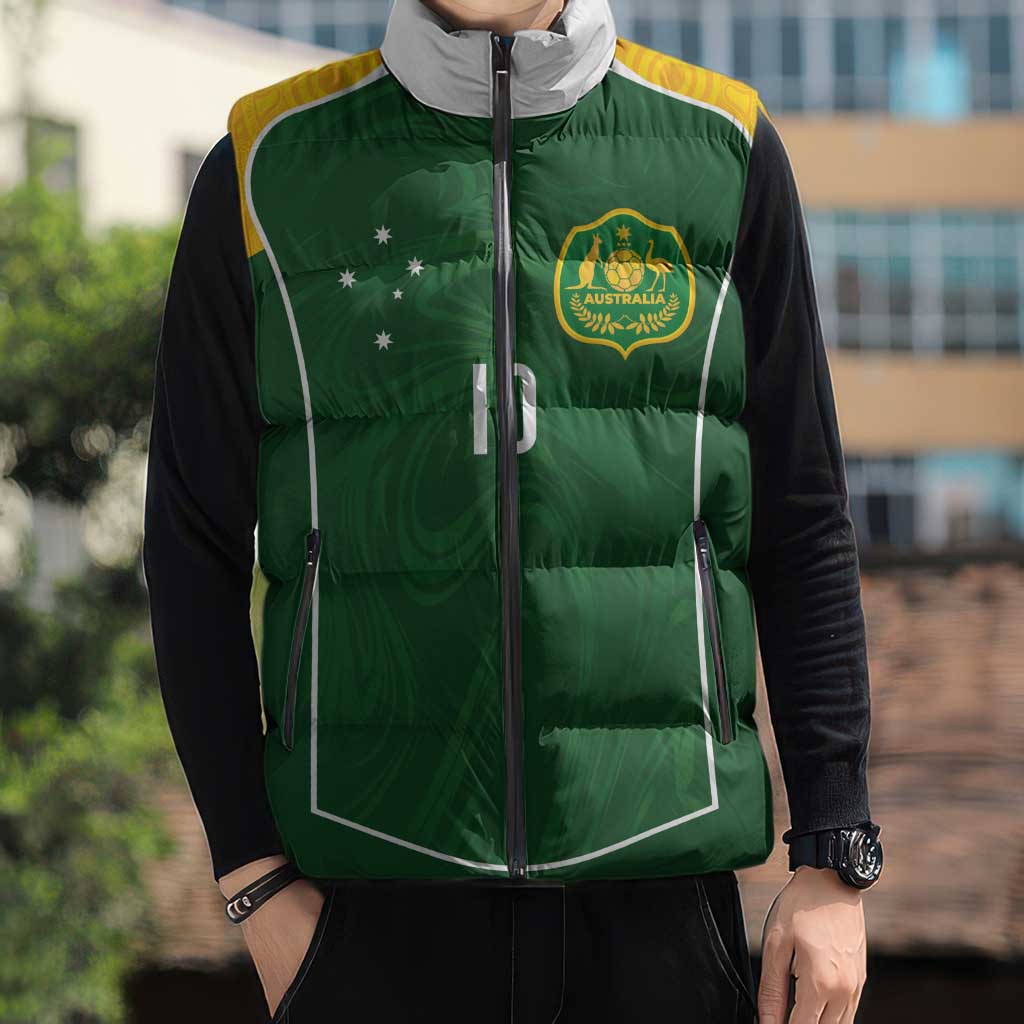 Custom Australia Football Sleeveless Puffer Jacket Aboriginal Pattern Sporty Style-Green Color - Aussie Hoodie