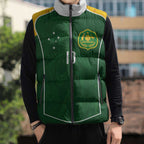 Custom Australia Football Sleeveless Puffer Jacket Aboriginal Pattern Sporty Style-Green Color - Aussie Hoodie