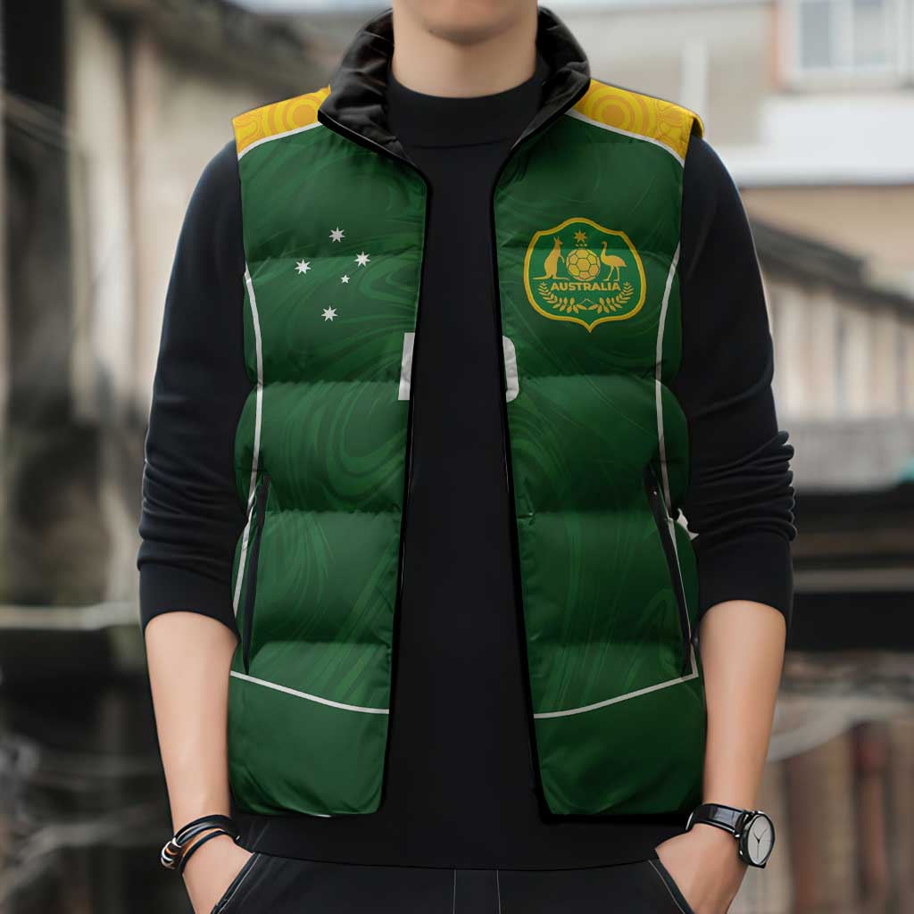 Custom Australia Football Sleeveless Puffer Jacket Aboriginal Pattern Sporty Style-Green Color - Aussie Hoodie