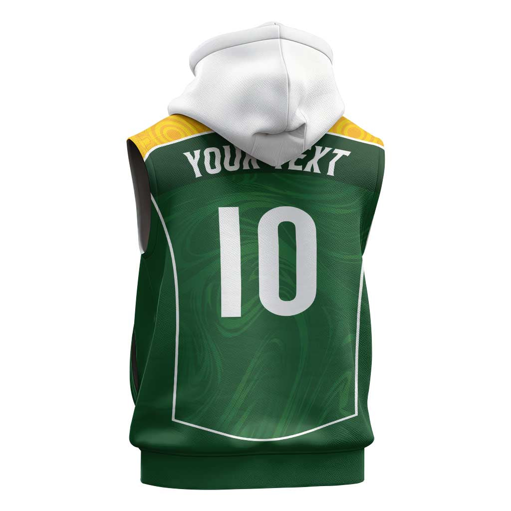 Custom Australia Football Sleeveless Zip Hoodie Aboriginal Pattern Sporty Style-Green Color - Aussie Hoodie