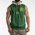 Custom Australia Football Sleeveless Zip Hoodie Aboriginal Pattern Sporty Style-Green Color - Aussie Hoodie