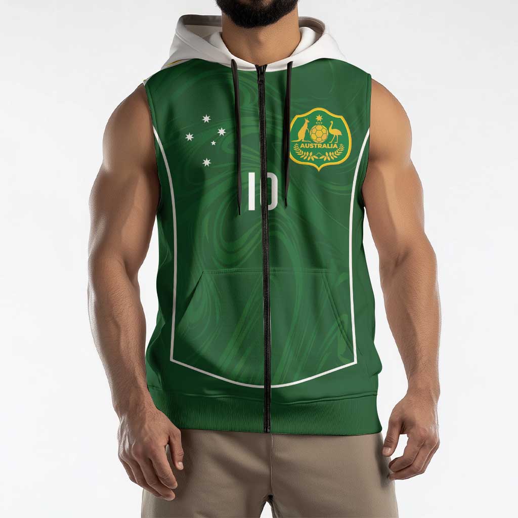 Custom Australia Football Sleeveless Zip Hoodie Aboriginal Pattern Sporty Style-Green Color - Aussie Hoodie