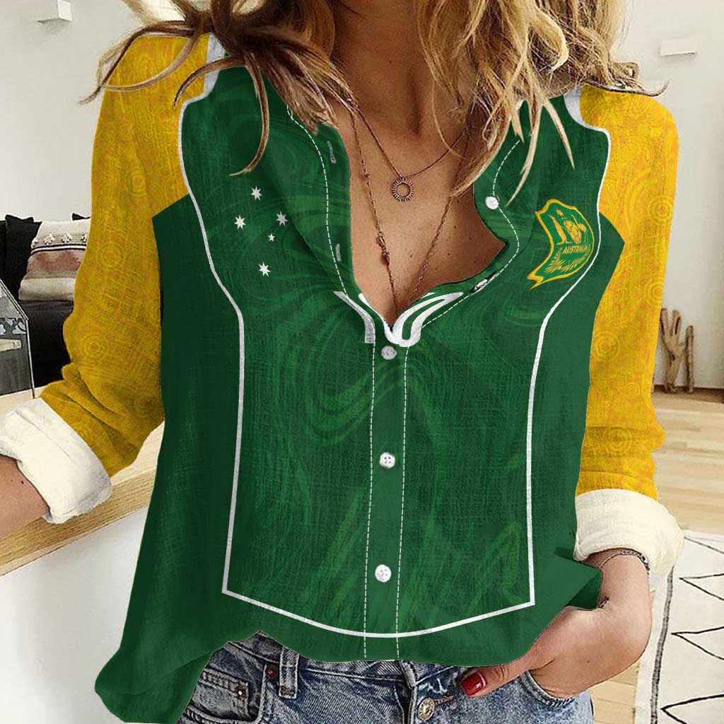 Custom Australia Football Women Casual Shirt Aboriginal Pattern Sporty Style-Green Color - Aussie Hoodie