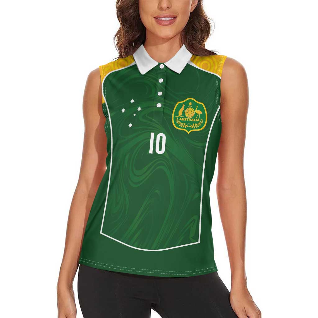 Custom Australia Football Women Sleeveless Polo Shirt Aboriginal Pattern Sporty Style-Green Color - Aussie Hoodie