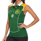 Custom Australia Football Women Sleeveless Polo Shirt Aboriginal Pattern Sporty Style-Green Color - Aussie Hoodie