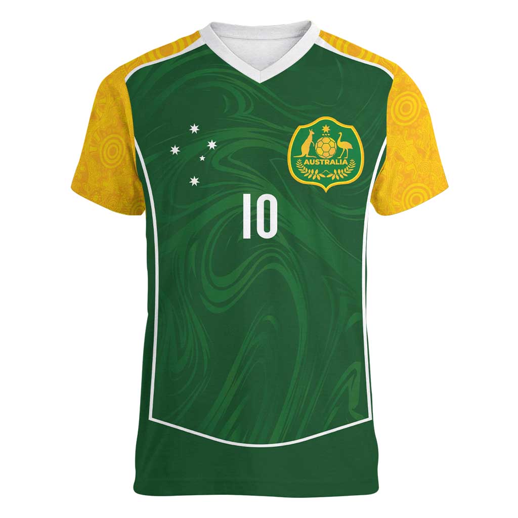 Custom Australia Football Women V-Neck T-Shirt Aboriginal Pattern Sporty Style-Green Color - Aussie Hoodie