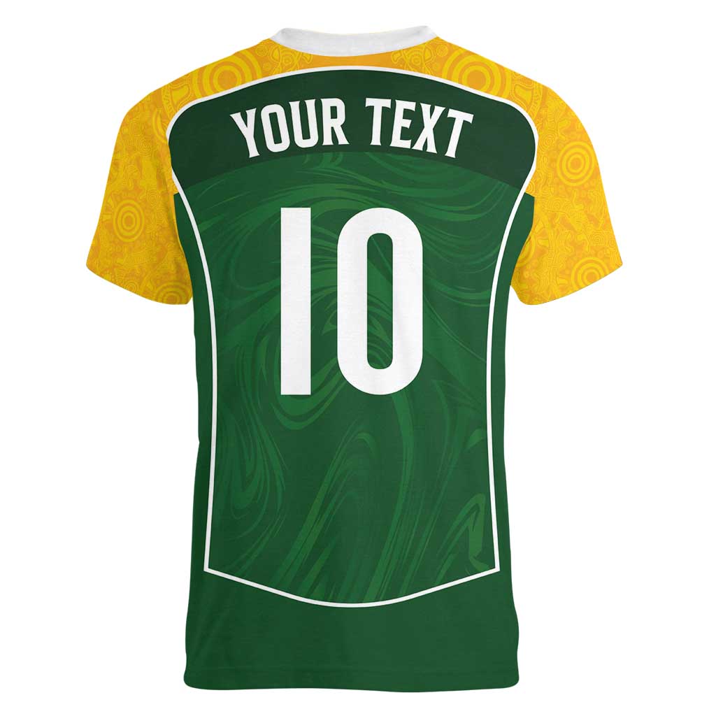 Custom Australia Football Women V-Neck T-Shirt Aboriginal Pattern Sporty Style-Green Color - Aussie Hoodie