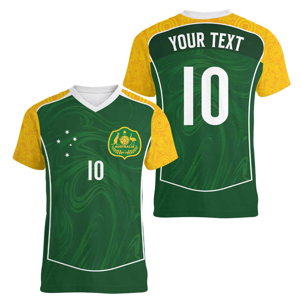 Custom Australia Football Women V-Neck T-Shirt Aboriginal Pattern Sporty Style-Green Color - Aussie Hoodie