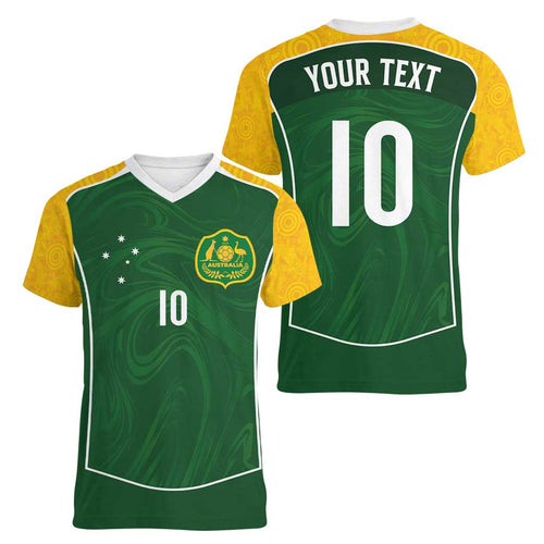 Custom Australia Football Women V-Neck T-Shirt Aboriginal Pattern Sporty Style-Green Color - Aussie Hoodie
