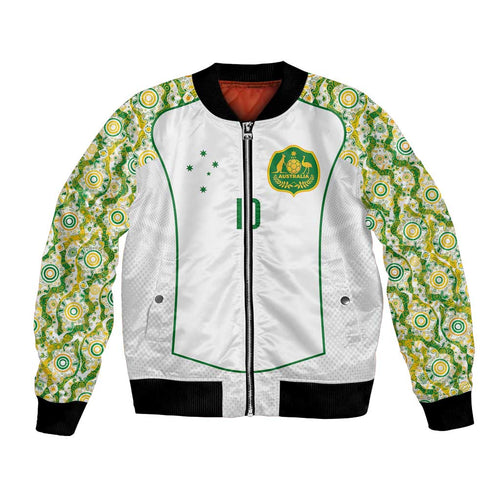 Custom Australia Football Bomber Jacket Aboriginal Pattern Sporty Style-White Color - Aussie Hoodie