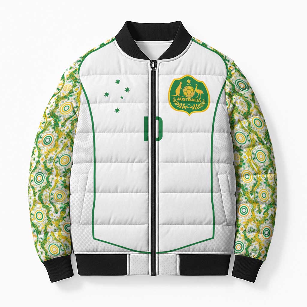 Custom Australia Football Bomber Puffer Jacket Aboriginal Pattern Sporty Style-White Color - Aussie Hoodie