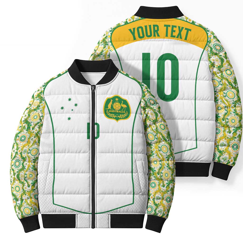 Custom Australia Football Bomber Puffer Jacket Aboriginal Pattern Sporty Style-White Color - Aussie Hoodie