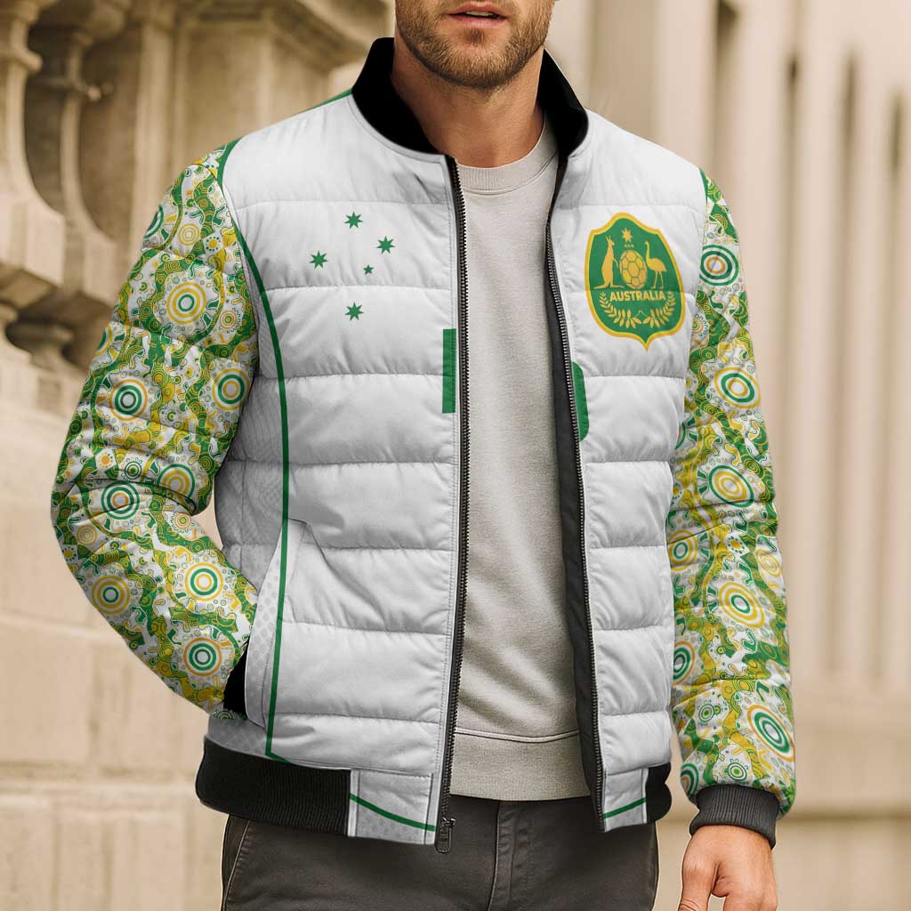 Custom Australia Football Bomber Puffer Jacket Aboriginal Pattern Sporty Style-White Color - Aussie Hoodie