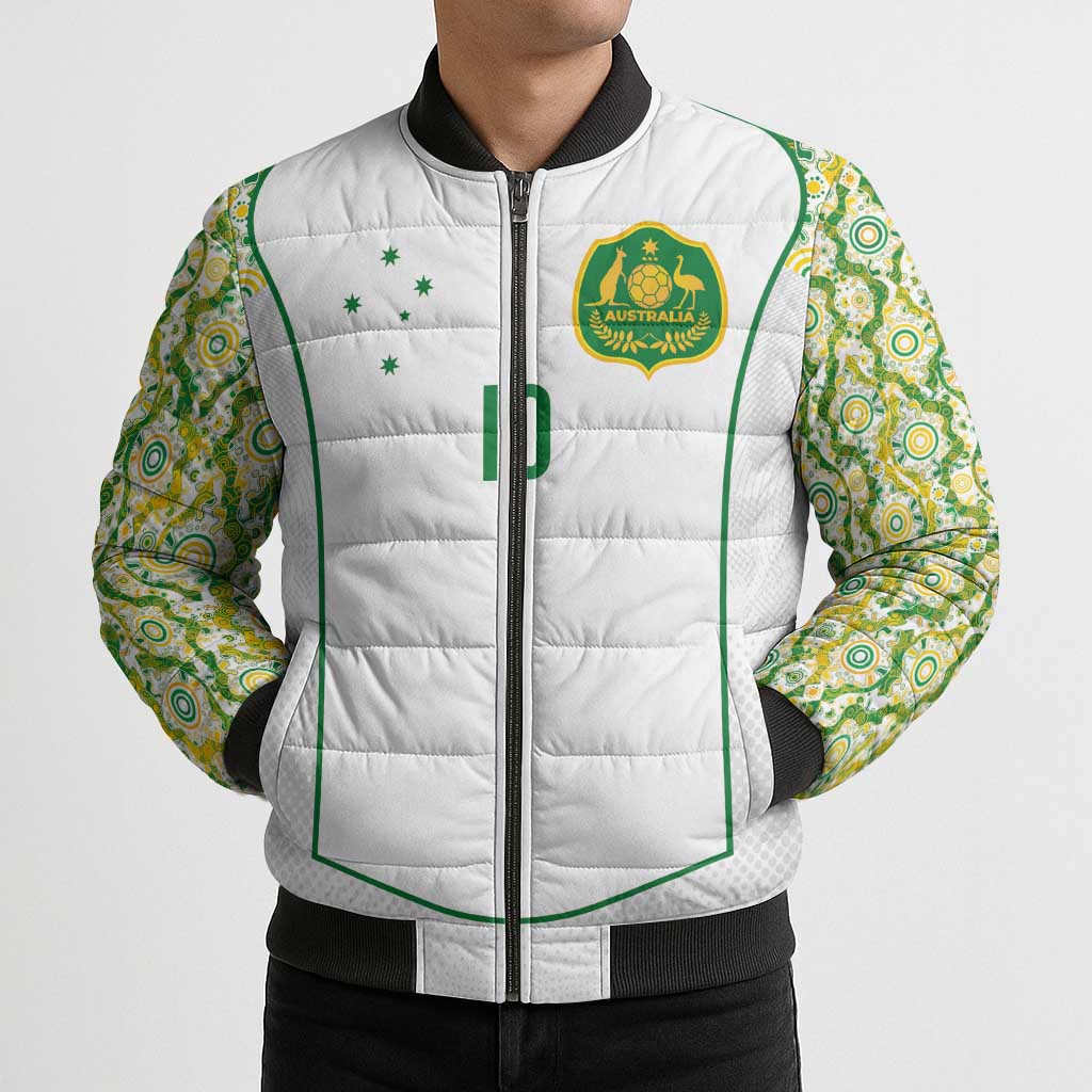 Custom Australia Football Bomber Puffer Jacket Aboriginal Pattern Sporty Style-White Color - Aussie Hoodie