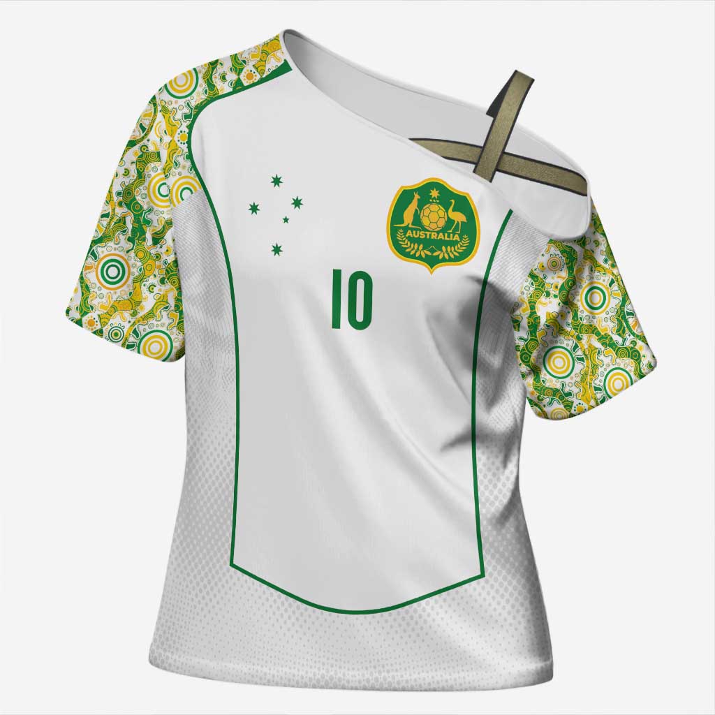Custom Australia Football Cross Shoulder Shirt Aboriginal Pattern Sporty Style-White Color - Aussie Hoodie