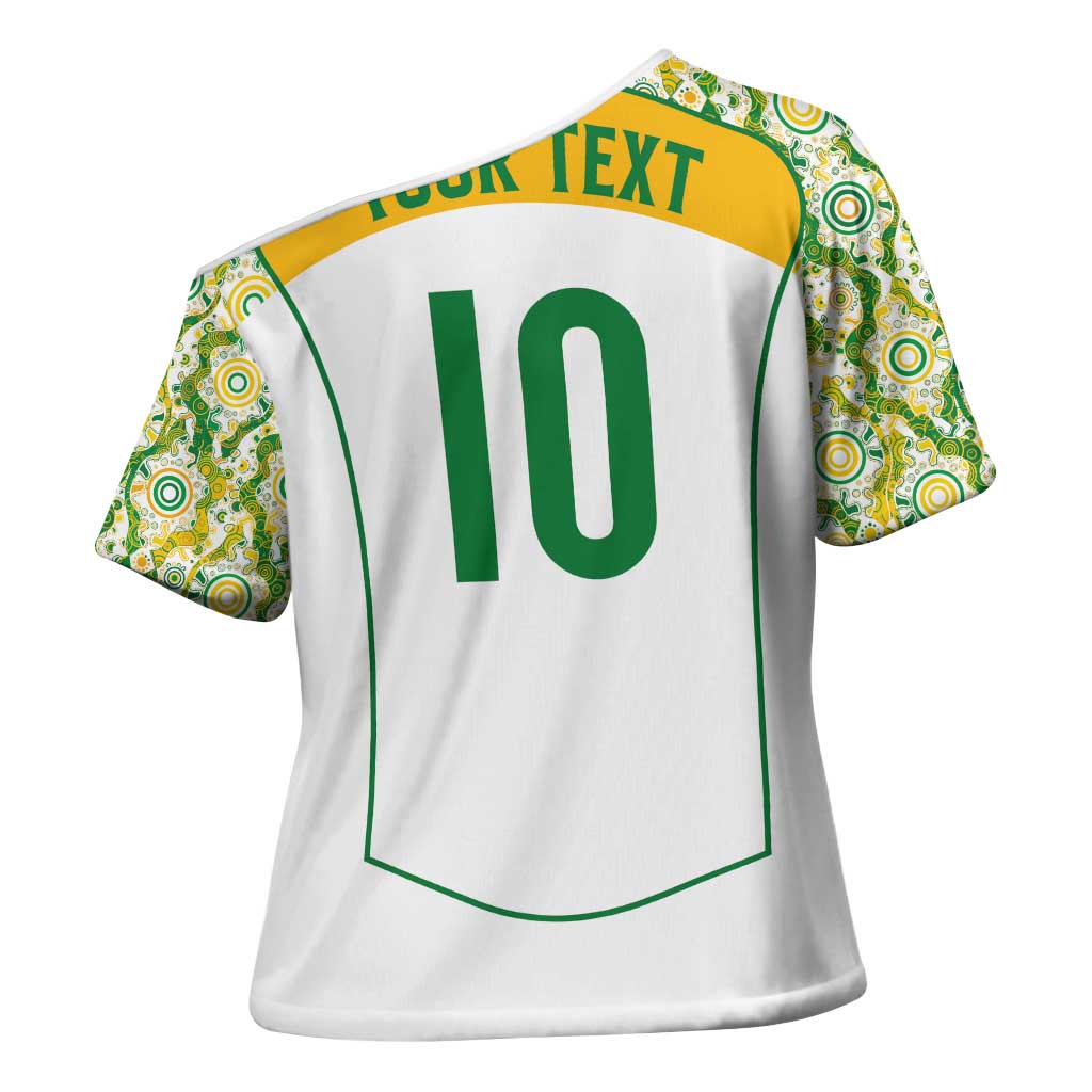 Custom Australia Football Cross Shoulder Shirt Aboriginal Pattern Sporty Style-White Color - Aussie Hoodie