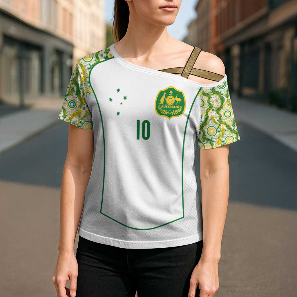Custom Australia Football Cross Shoulder Shirt Aboriginal Pattern Sporty Style-White Color - Aussie Hoodie