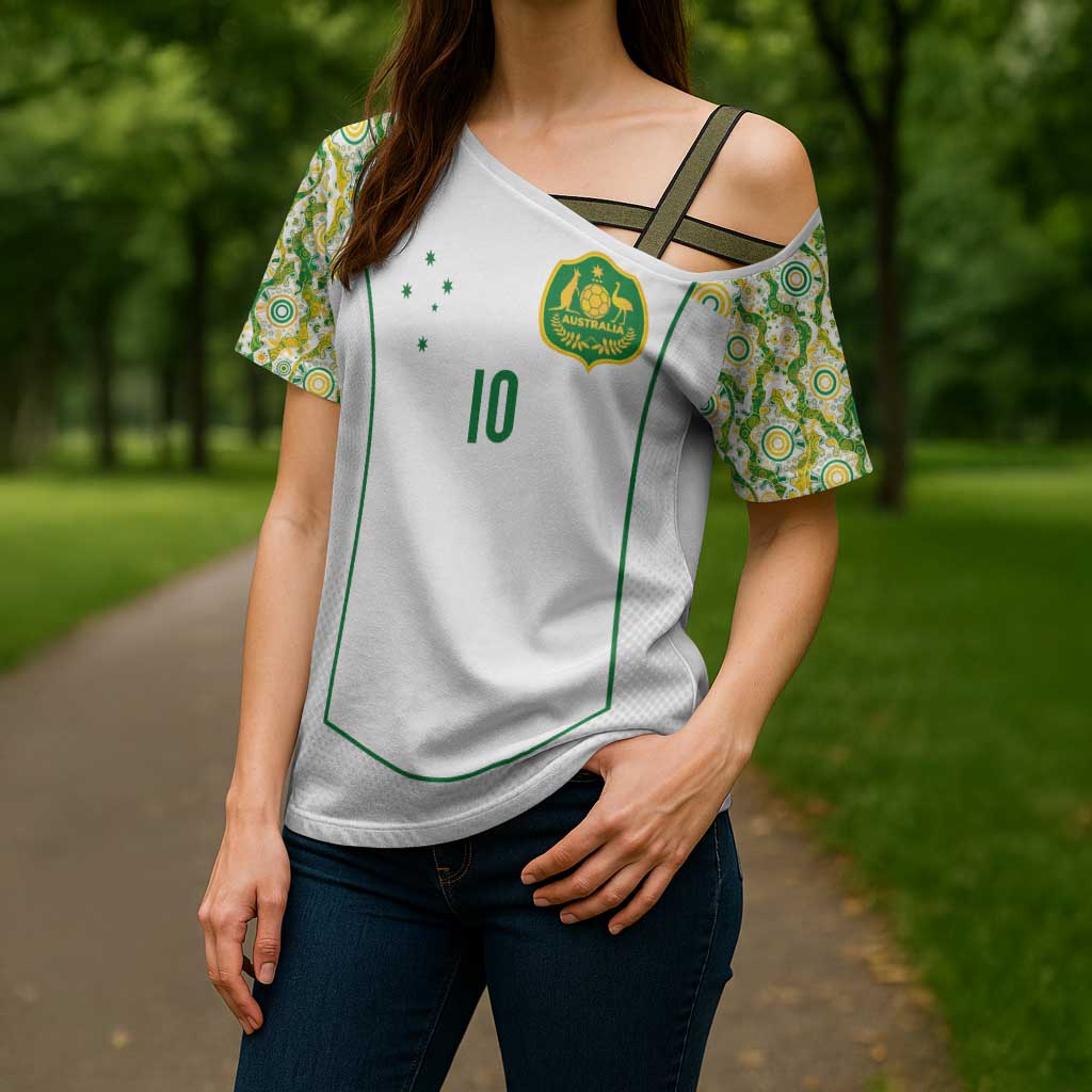 Custom Australia Football Cross Shoulder Shirt Aboriginal Pattern Sporty Style-White Color - Aussie Hoodie