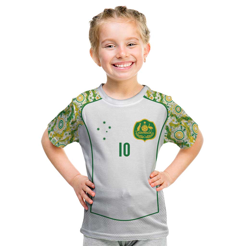 Custom Australia Football Kid T Shirt Aboriginal Pattern Sporty Style-White Color - Aussie Hoodie