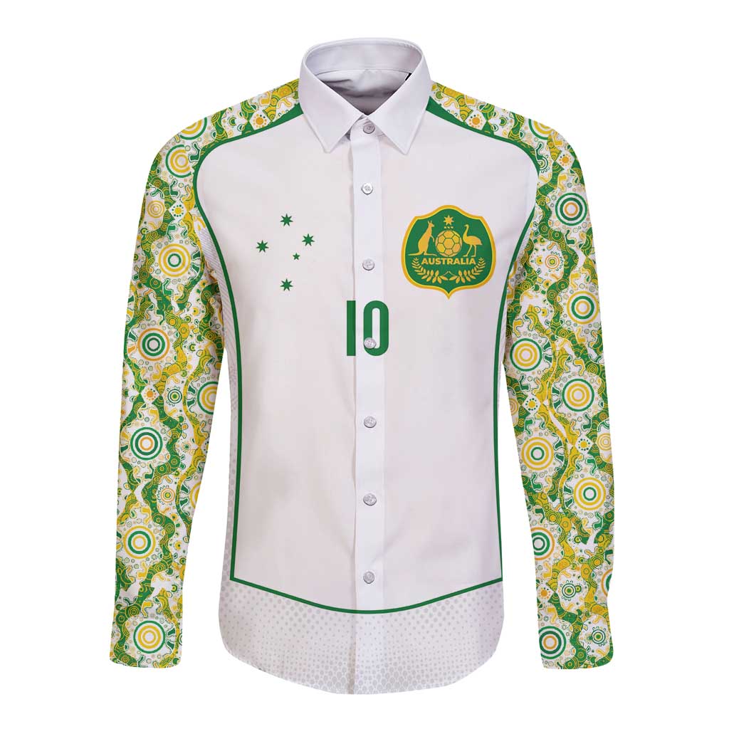 Custom Australia Football Long Sleeve Button Shirt Aboriginal Pattern Sporty Style-White Color - Aussie Hoodie