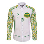 Custom Australia Football Long Sleeve Button Shirt Aboriginal Pattern Sporty Style-White Color - Aussie Hoodie