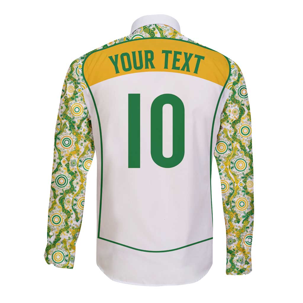 Custom Australia Football Long Sleeve Button Shirt Aboriginal Pattern Sporty Style-White Color - Aussie Hoodie
