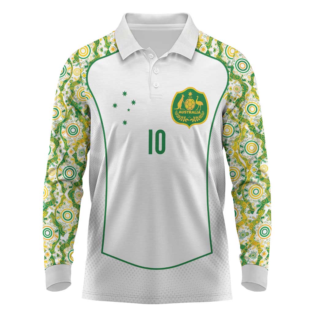 Custom Australia Football Long Sleeve Polo Shirt Aboriginal Pattern Sporty Style-White Color - Aussie Hoodie