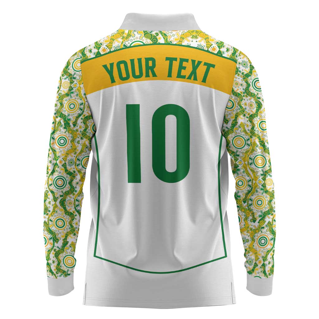 Custom Australia Football Long Sleeve Polo Shirt Aboriginal Pattern Sporty Style-White Color - Aussie Hoodie