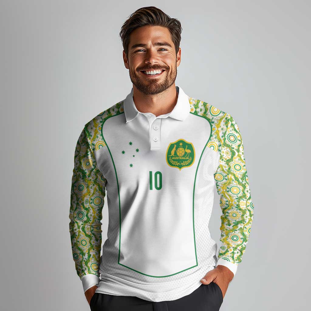 Custom Australia Football Long Sleeve Polo Shirt Aboriginal Pattern Sporty Style-White Color - Aussie Hoodie