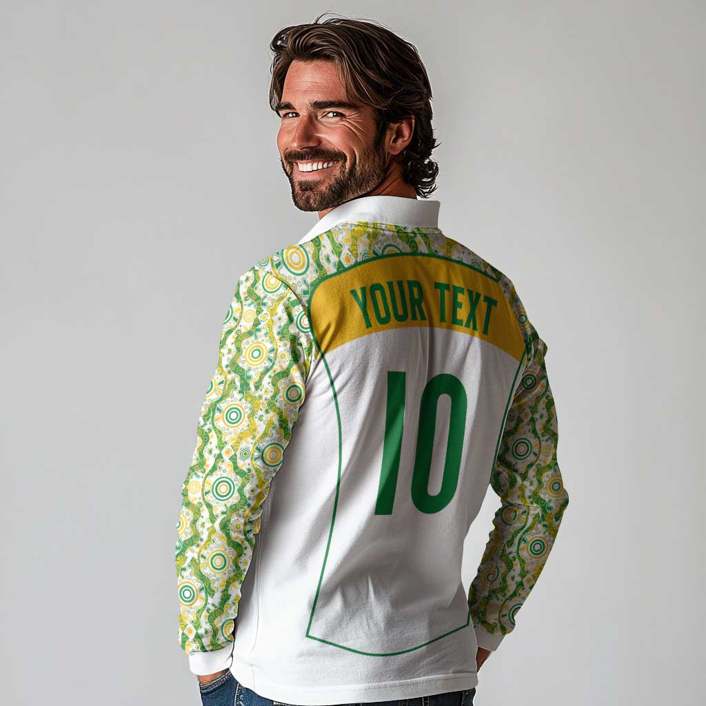 Custom Australia Football Long Sleeve Polo Shirt Aboriginal Pattern Sporty Style-White Color - Aussie Hoodie