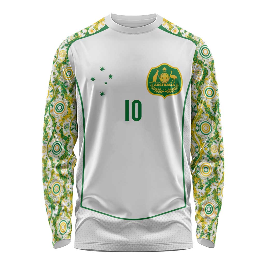 Custom Australia Football Long Sleeve Shirt Aboriginal Pattern Sporty Style-White Color - Aussie Hoodie
