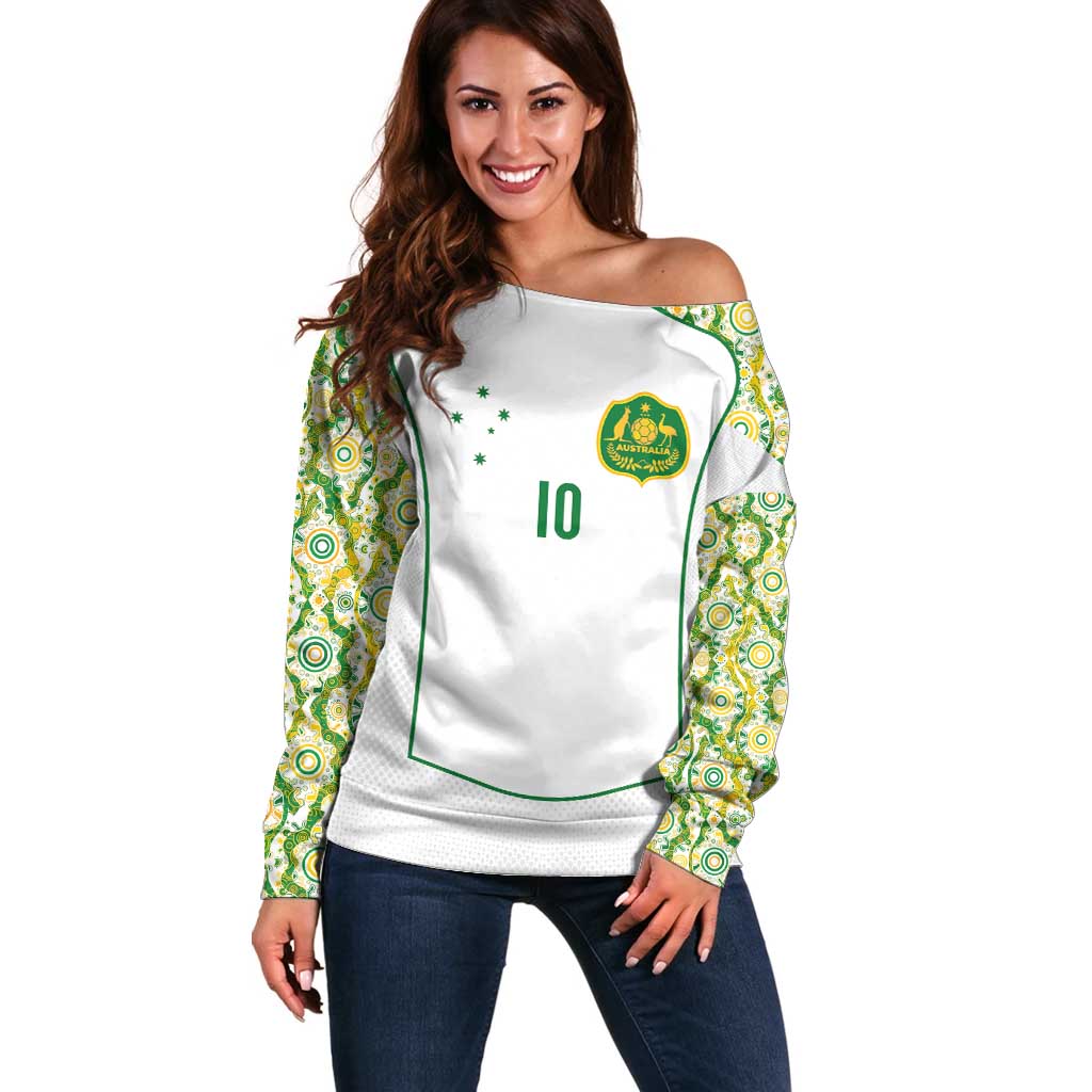 Custom Australia Football Off Shoulder Sweater Aboriginal Pattern Sporty Style-White Color - Aussie Hoodie