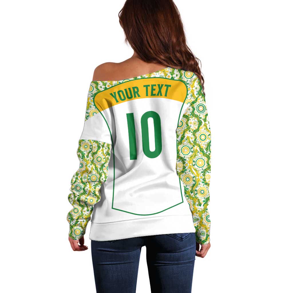 Custom Australia Football Off Shoulder Sweater Aboriginal Pattern Sporty Style-White Color - Aussie Hoodie