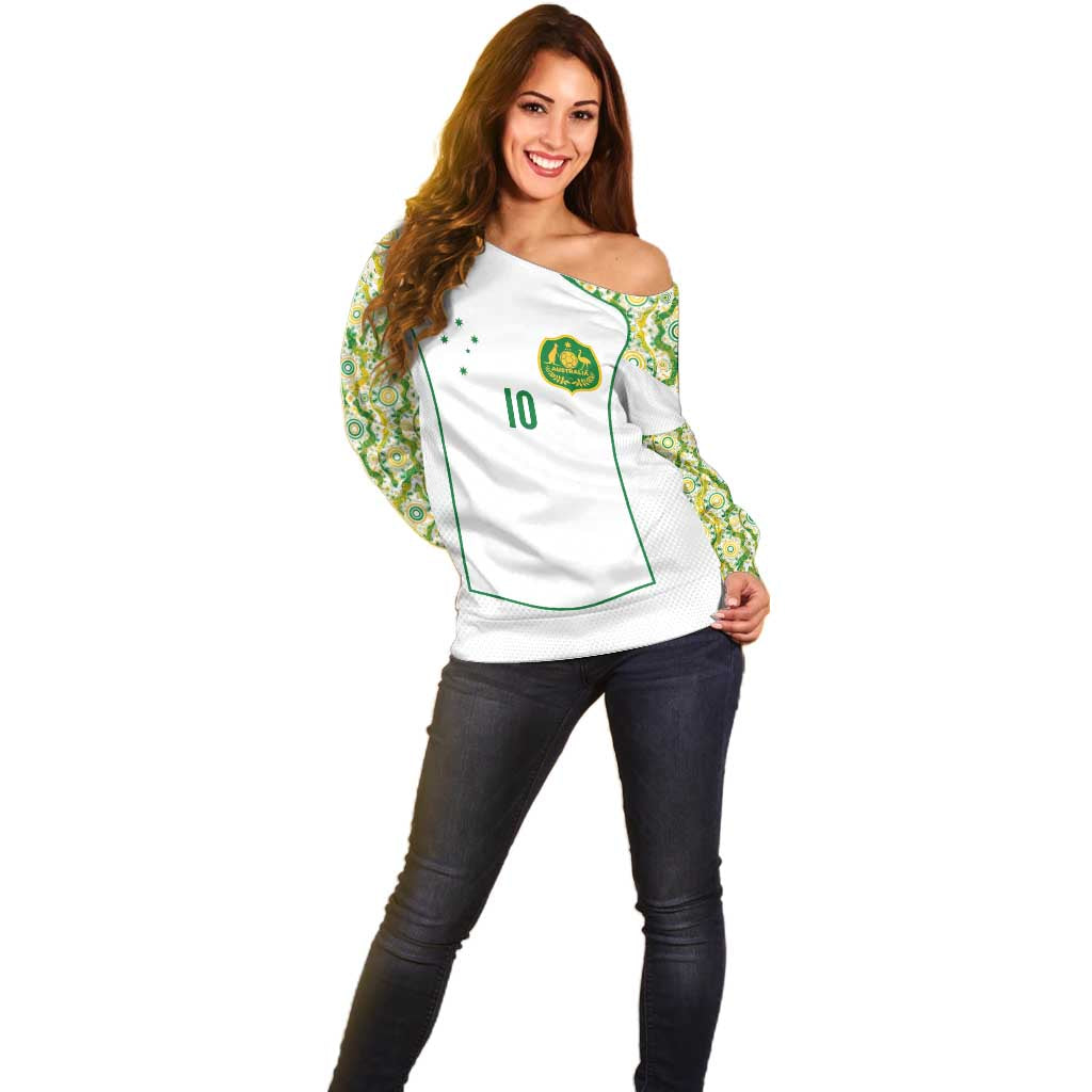 Custom Australia Football Off Shoulder Sweater Aboriginal Pattern Sporty Style-White Color - Aussie Hoodie
