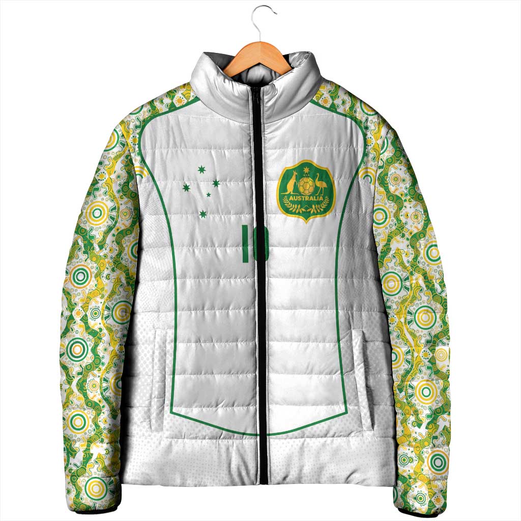 Custom Australia Football Padded Jacket Aboriginal Pattern Sporty Style-White Color - Aussie Hoodie