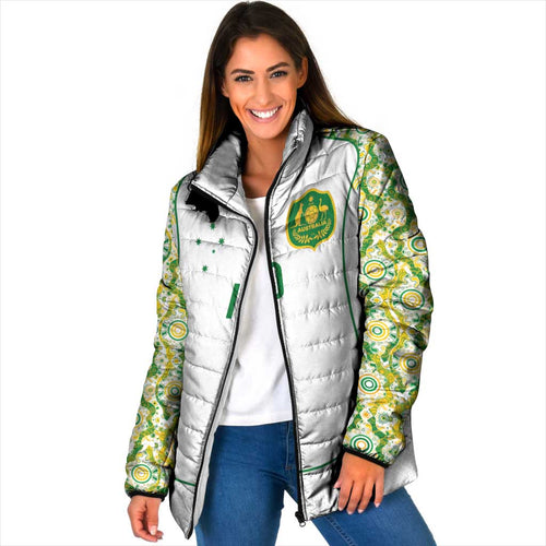 Custom Australia Football Padded Jacket Aboriginal Pattern Sporty Style-White Color - Aussie Hoodie
