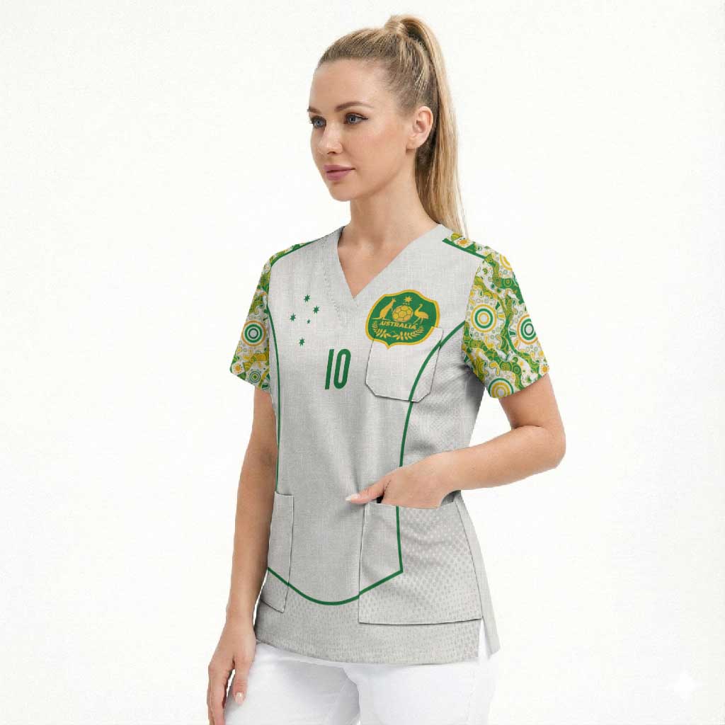 Custom Australia Football Scrub Top Aboriginal Pattern Sporty Style-White Color - Aussie Hoodie