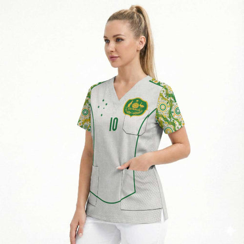 Custom Australia Football Scrub Top Aboriginal Pattern Sporty Style-White Color - Aussie Hoodie