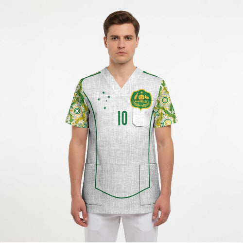 Custom Australia Football Scrub Top Aboriginal Pattern Sporty Style-White Color - Aussie Hoodie