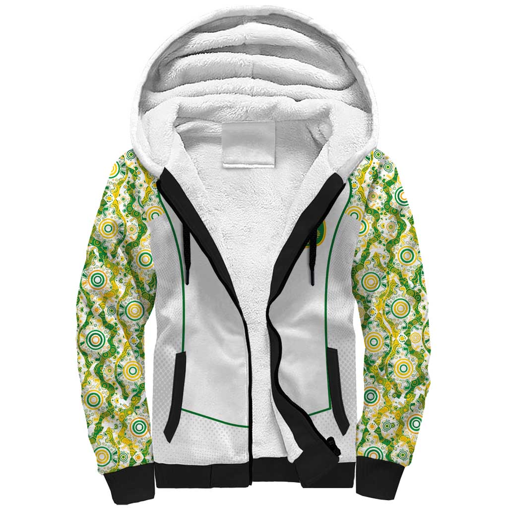 Custom Australia Football Sherpa Hoodie Aboriginal Pattern Sporty Style-White Color - Aussie Hoodie