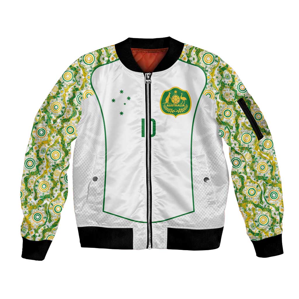 Custom Australia Football Sleeve Zip Bomber Jacket Aboriginal Pattern Sporty Style-White Color - Aussie Hoodie